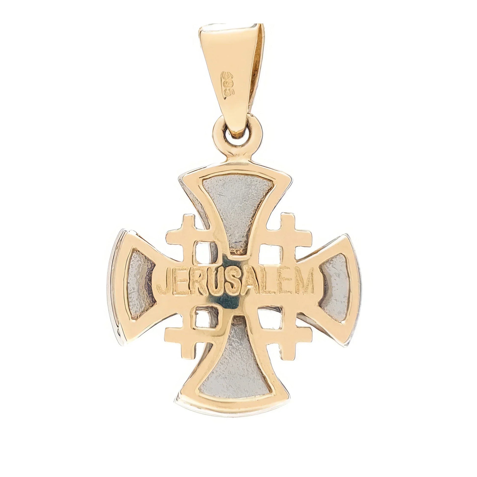 Jerusalem Cross Necklace 14K White & Yellow Gold 29 Diamonds and Enamel back side