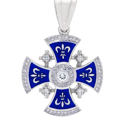 Diamond Jerusalem Cross 14K White Gold Diamonds and Blue Enamel - bluewhiteshop