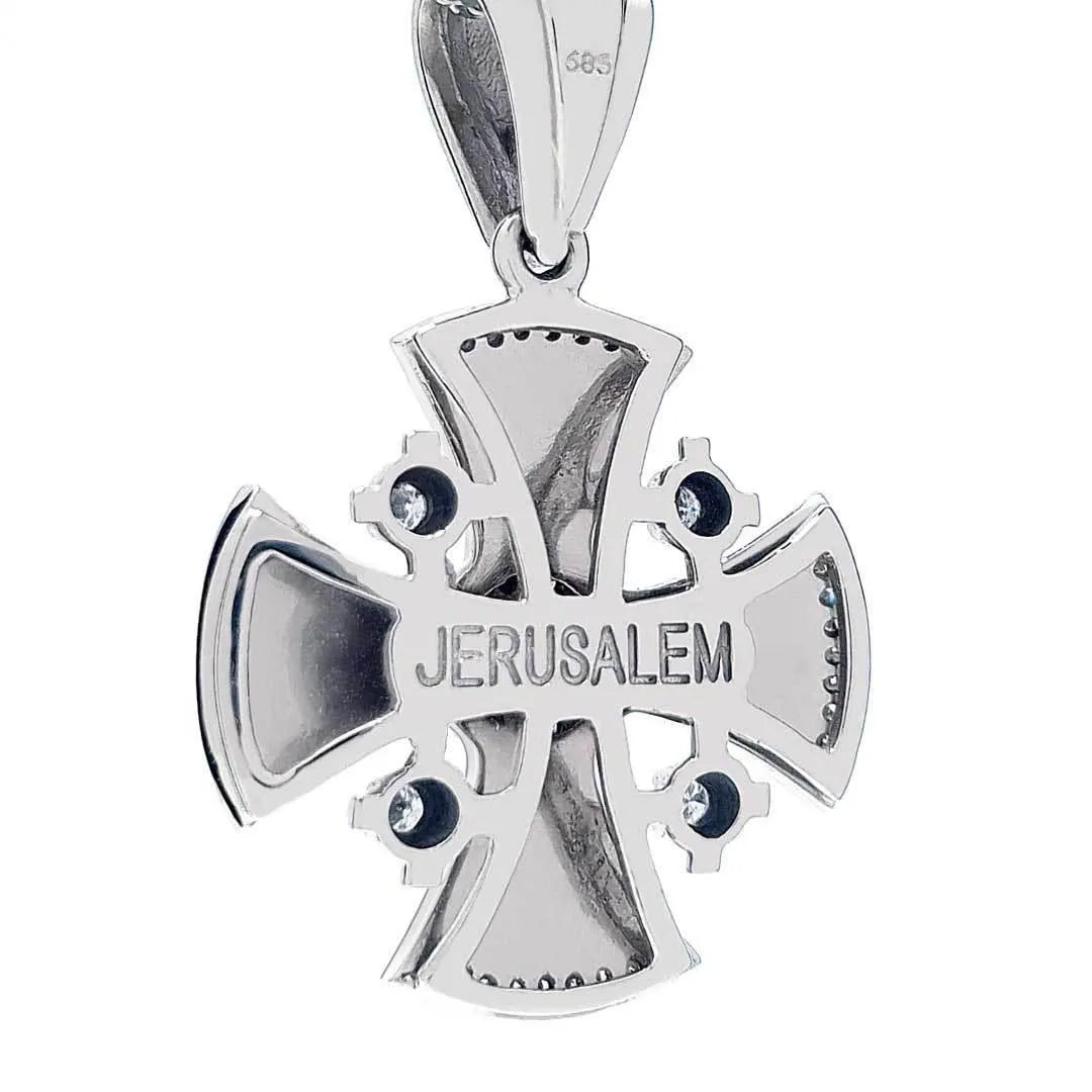 Diamond Jerusalem Cross 14K White Gold 53 Diamonds and Blue Enamel - bluewhiteshop