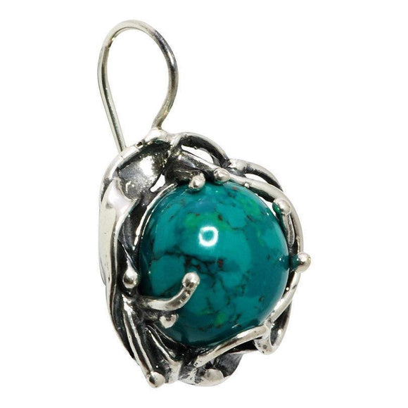 Earrings Natural Chrysocolla Eilat Stone Silver 925 French Hook Hand Made 1,3