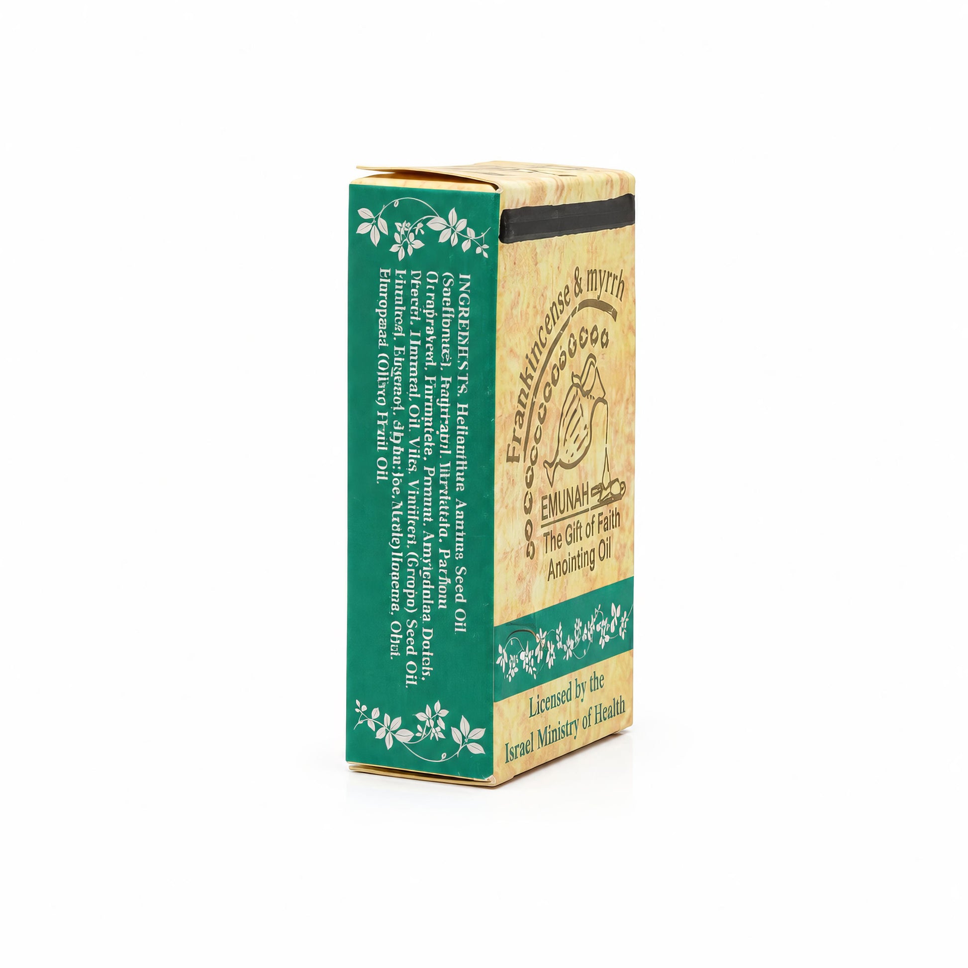 Side view of Frankincense and Myrrh anointing oil gift box