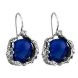 Genuine Lapis Lazuli Gemstone 925 Sterling Silver Earrings Handmade From Israel - bluewhiteshop