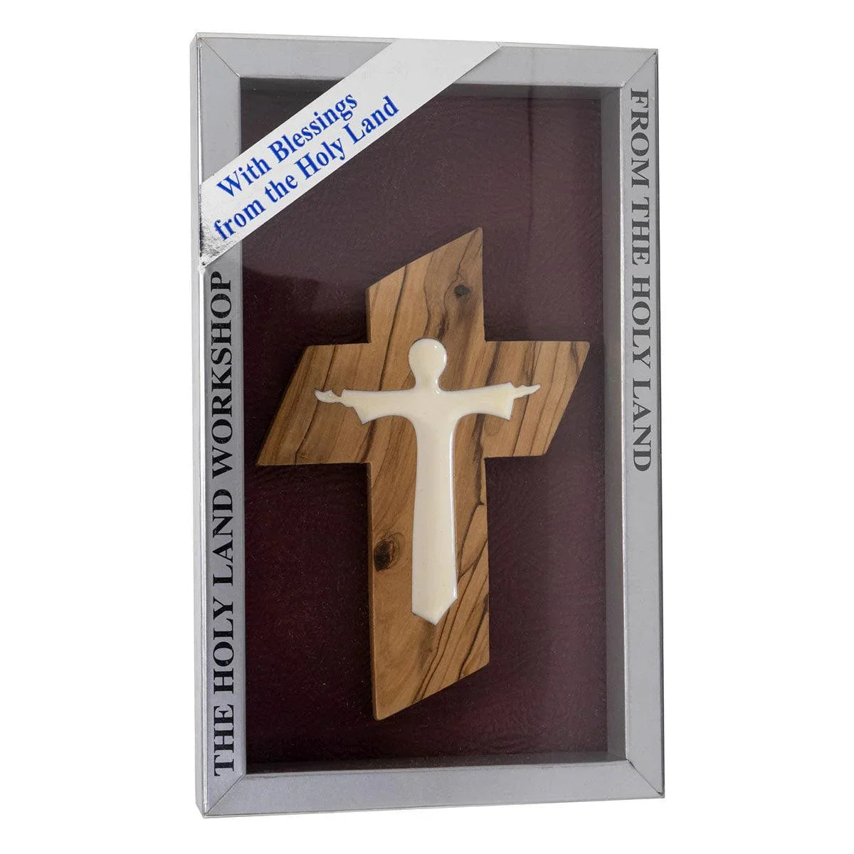 Genuine Olive Wood Holding and Wall Cross from Holy Land 5 inch - bluewhiteshop