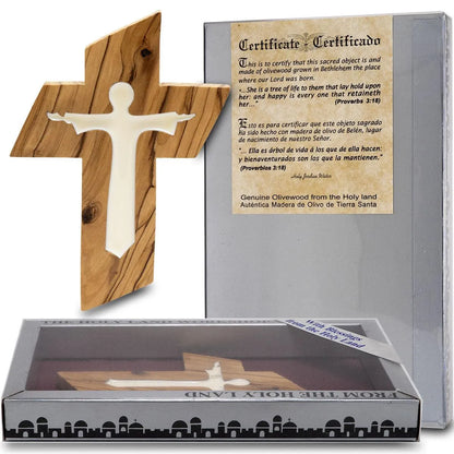 Genuine Olive Wood Holding and Wall Cross from Holy Land 5 inch - bluewhiteshop