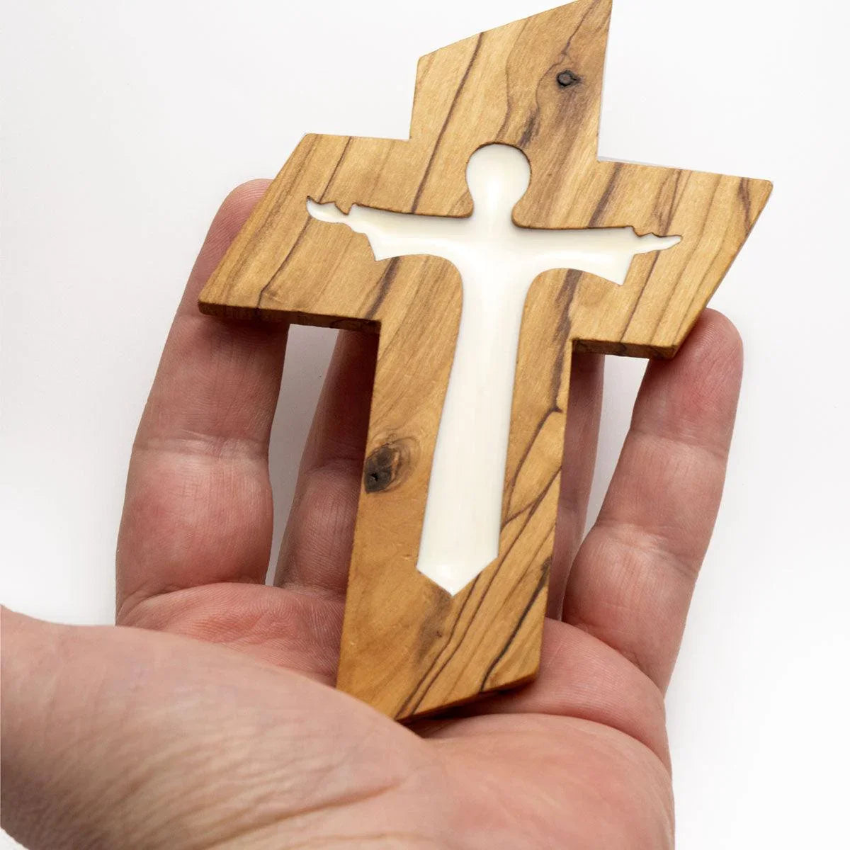 Genuine Olive Wood Holding and Wall Cross from Holy Land 5 inch - bluewhiteshop