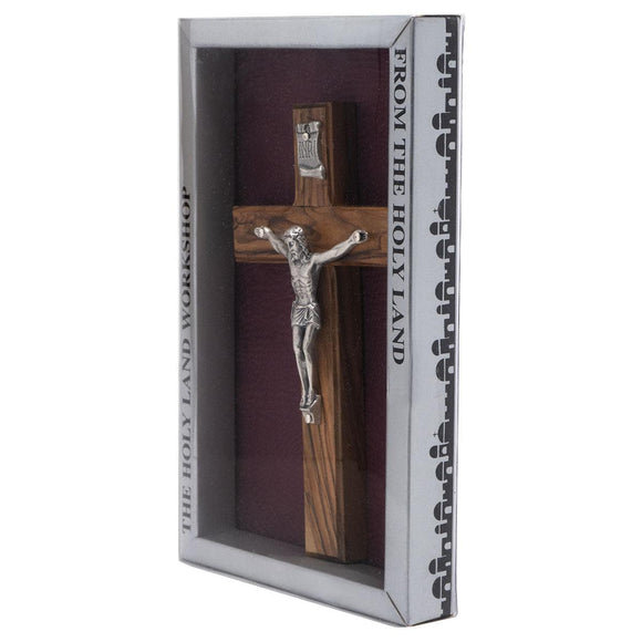 Genuine Olive Wood Holding and Wall Crucifix from Holy Land 6.1 inch - bluewhiteshop