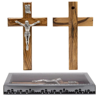 Genuine Olive Wood Holding and Wall Crucifix from Holy Land 6.1 inch - bluewhiteshop