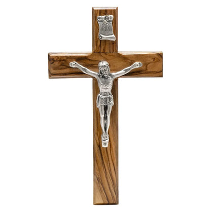 Genuine Olive Wood Holding and Wall Crucifix from Holy Land 6.1 inch - bluewhiteshop