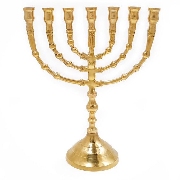 Gold Plated Classic 7 Branched Temple Menorah 9.2 inch from Jerusalem - bluewhiteshop