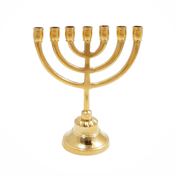 Gold Plated Jewish Candle Holder 7 Branched 5,5 inch from Jerusalem - bluewhiteshop