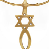 Gold Plated Jewish Candle Holder 7 Branched with Star of David 15,7 inch brass Menorah - bluewhiteshop