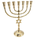 Gold Plated Menorah 7 Branch with Magen David from Jerusalem 8.7 inch - bluewhiteshop