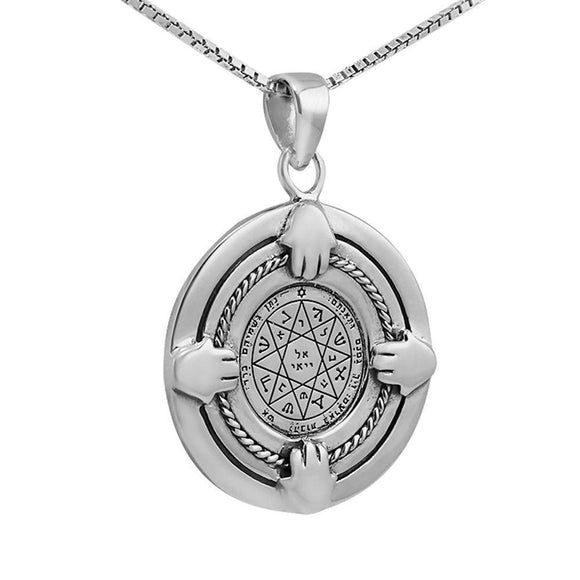 Guarding and Protection Seal Amulet King Solomon Pendant Silver 925 Gold Plated Talisman with Hamsa - bluewhiteshop