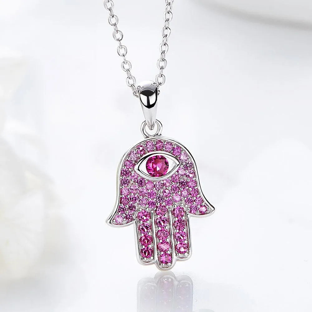 Hamsa Hand Pendant in 925 Sterling Silver with AAA Zircon Perfect Gift for Women - bluewhiteshop