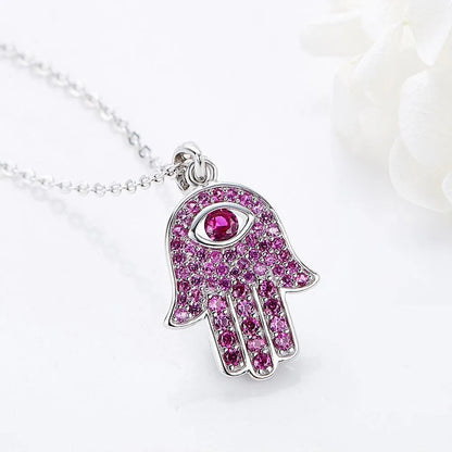 Hamsa Hand Pendant in 925 Sterling Silver with AAA Zircon Perfect Gift for Women - bluewhiteshop