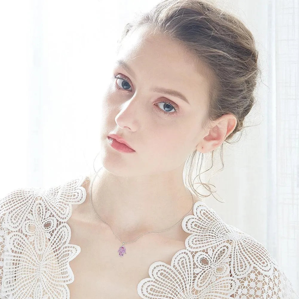 Hamsa Hand Pendant in 925 Sterling Silver with AAA Zircon Perfect Gift for Women - bluewhiteshop