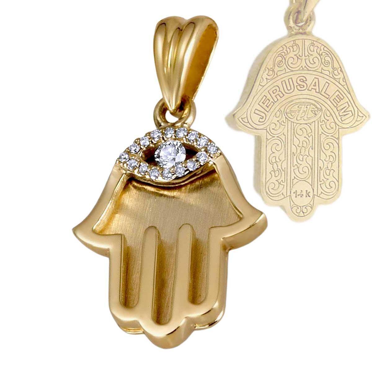 Hamsa Pendant Gold 14K With Diamonds Jewelry by Anbinder - bluewhiteshop