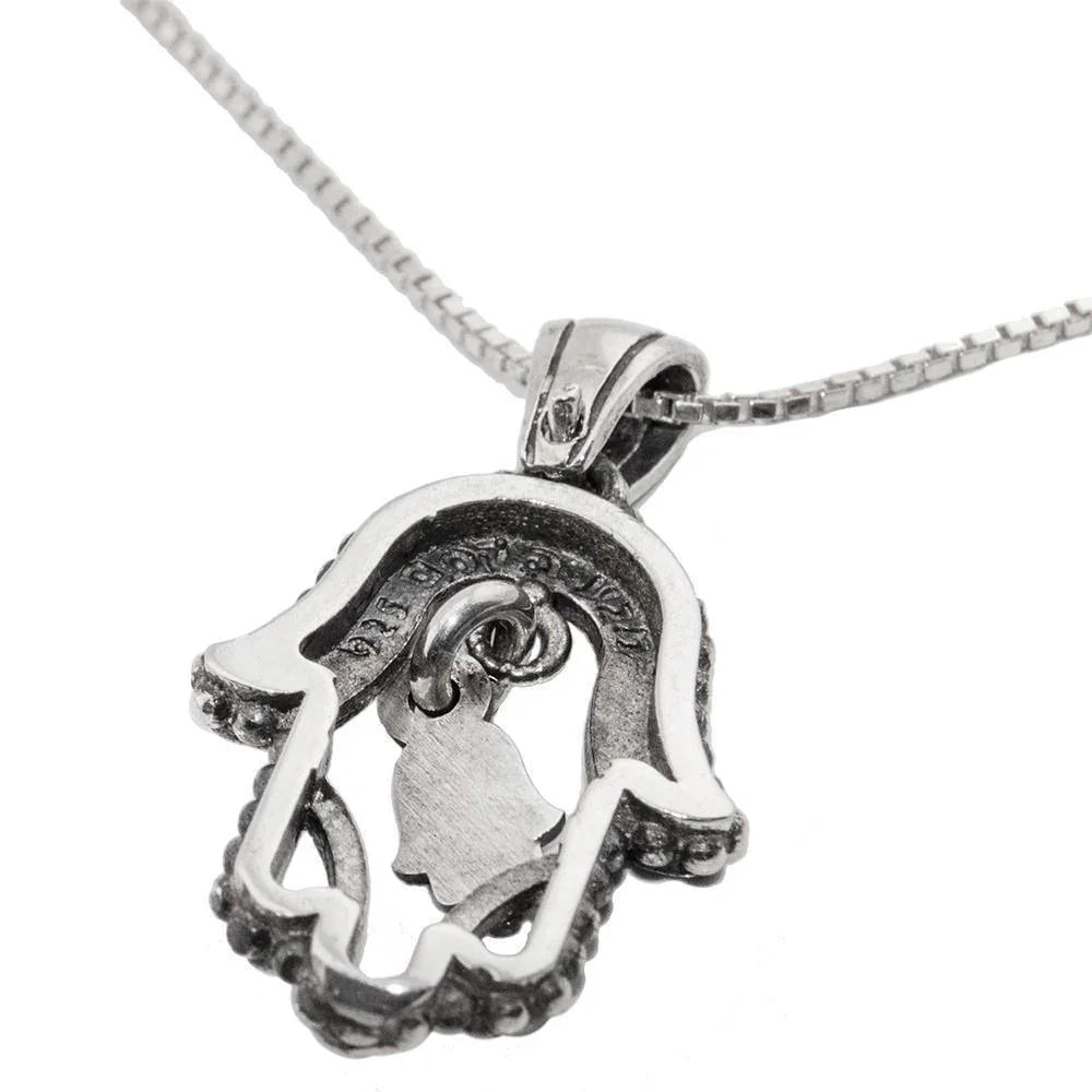 Hamsa Pendant with Shema Israel Blessing Silver 925 Jewish Jewelry - bluewhiteshop