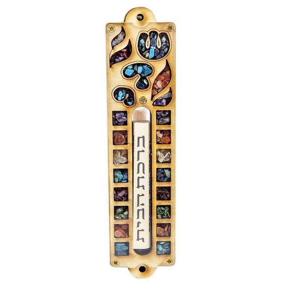Hand Made Mezuzah with Semi-Precious Stones and Non-Kosher Scroll 5.7