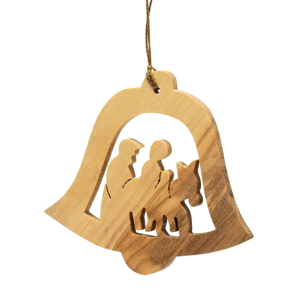 Handcrafted Olive Wood Christmas Ornament Bell Nativity scenes - bluewhiteshop