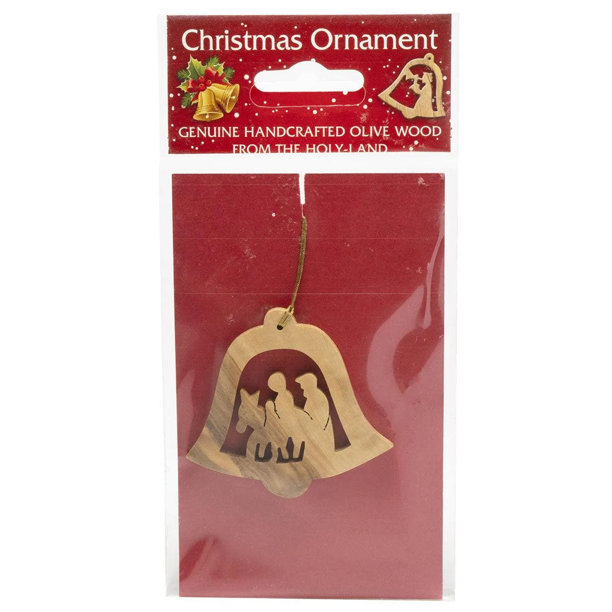Handcrafted Olive Wood Christmas Ornament Bell Nativity scenes - bluewhiteshop