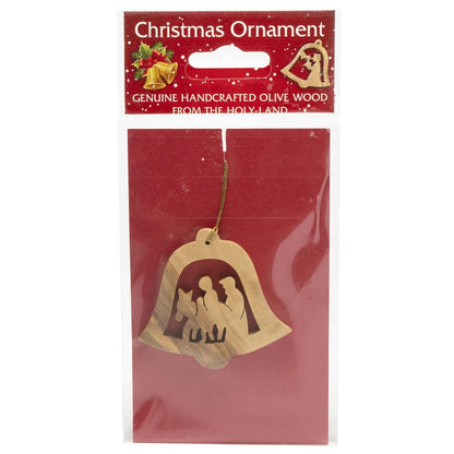 Handcrafted Olive Wood Christmas Ornament Bell Nativity scenes - bluewhiteshop