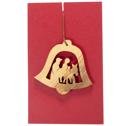 Handcrafted Olive Wood Christmas Ornament Bell Nativity scenes - bluewhiteshop