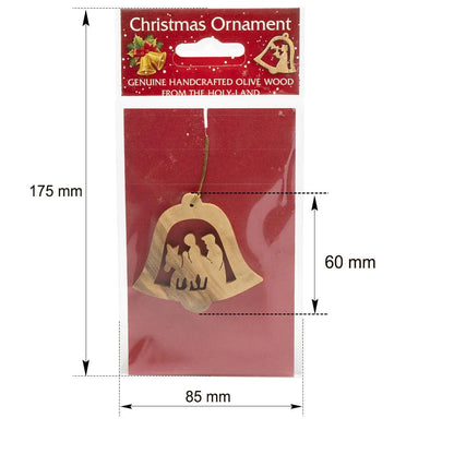 Handcrafted Olive Wood Christmas Ornament Bell Nativity scenes - bluewhiteshop