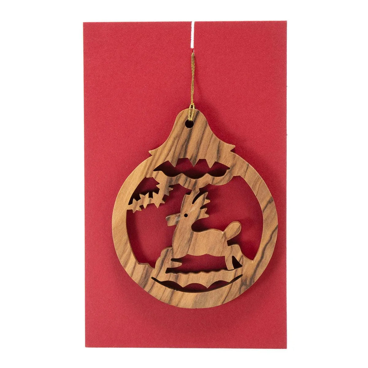 Handcrafted Olive Wood Christmas Ornament deer - bluewhiteshop