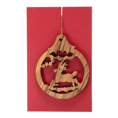 Handcrafted Olive Wood Christmas Ornament deer - bluewhiteshop