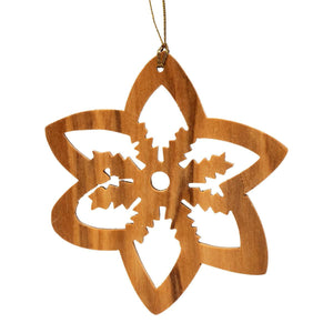 Handcrafted Olive Wood Christmas Ornament snowflake - bluewhiteshop