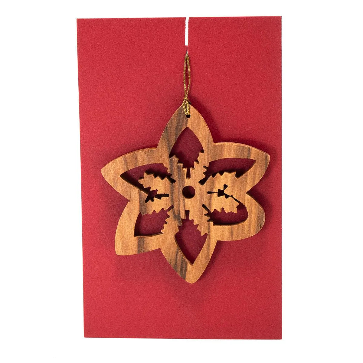 Handcrafted Olive Wood Christmas Ornament snowflake - bluewhiteshop