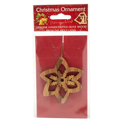 Handcrafted Olive Wood Christmas Ornament snowflake - bluewhiteshop