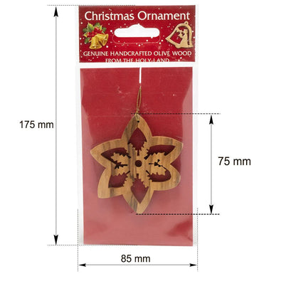 Handcrafted Olive Wood Christmas Ornament snowflake - bluewhiteshop