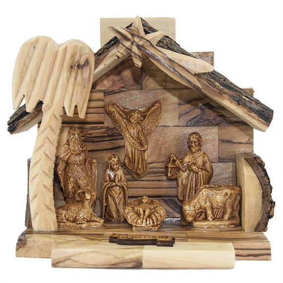 Handmade Christmas Nativity Scene of Olive Wood from Bethlehem 12 cm - bluewhiteshop