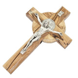 Handmade cross made of olive wood Saint Benedict Medal from Holy Land 16cm - bluewhiteshop