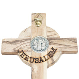Handmade cross made of olive wood Saint Benedict Medal from Holy Land 16cm - bluewhiteshop