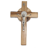 Handmade cross made of olive wood Saint Benedict Medal from Holy Land 20cm - bluewhiteshop