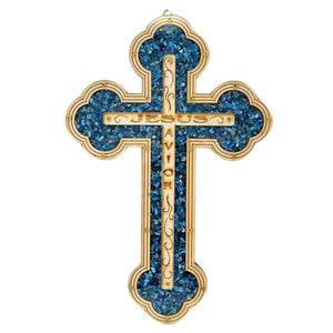 Handmade Cross with Semi-Precious Stones blessed in Jerusalem 10.6" - bluewhiteshop