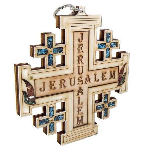 Handmade Jerusalem Cross with Semi-Precious Stones Wall Decor 5.9