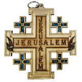 Handmade Jerusalem Cross with Semi-Precious Stones Wall Decor 5.9" - bluewhiteshop