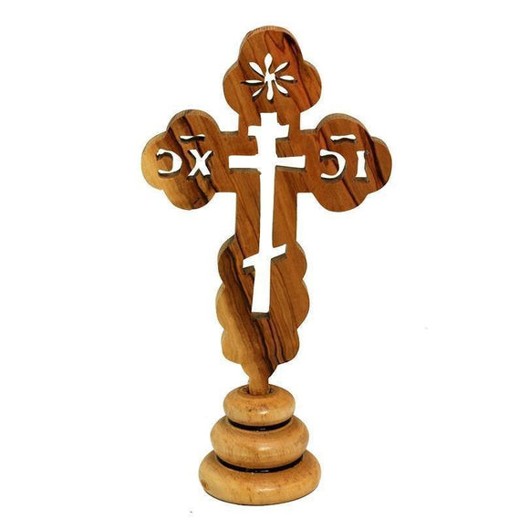 Handmade Olive Wood Cross On Stand - bluewhiteshop