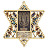 Handmade Wooden Star of David with Home Blessing and Semi-Precious Stones Judaica Home Decor - bluewhiteshop