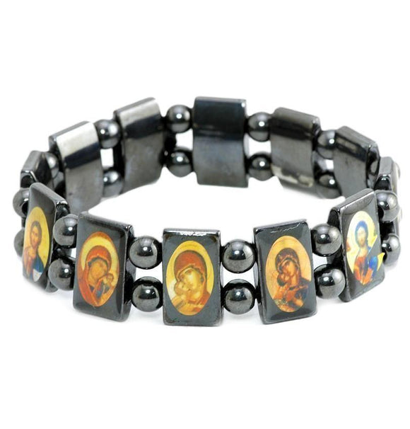 Hematite Bracelet with Saints and Holy Images - bluewhiteshop