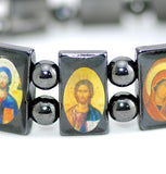 Hematite Bracelet with Saints and Holy Images - bluewhiteshop