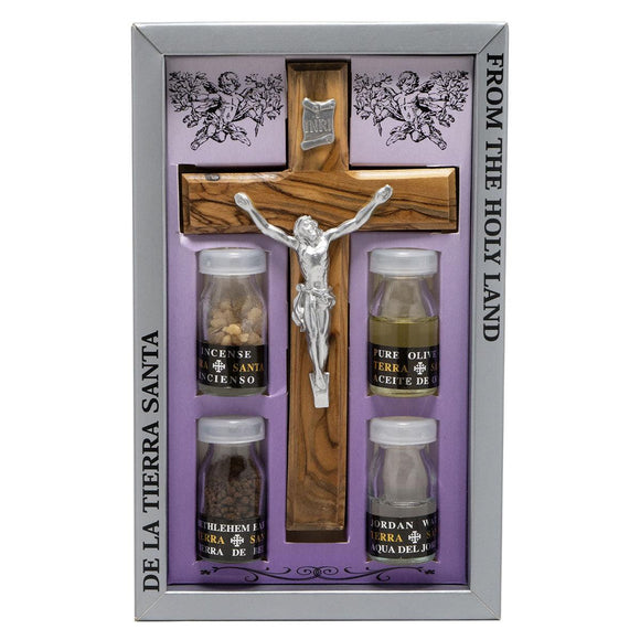 Home Blessing Set 5 Items from Holy Land Jerusalem, Crucifix 6 inch - bluewhiteshop