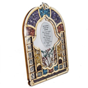 Home Blessing with Zodiac signs and Hamsa Hand made with Semi-Precious Stones 9" Wall Decor - bluewhiteshop