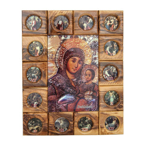 Icon Bethlehem Virgin Mary Handmade Olive Wood Via Dolorosa 14 stations 11" - bluewhiteshop
