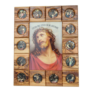 Icon Jesus Christ with Crown of Thorns Handmade Olive Wood Via Dolorosa 11" - bluewhiteshop