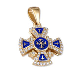 Jerusalem Cross Pendant Gold 14K 56 Diamonds & Blue Enamel by Anbinder - bluewhiteshop